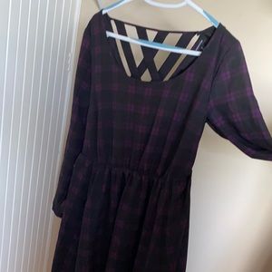 Plaid black and purple dress